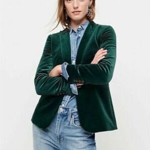 J.Crew Green velvet one button blazer